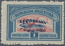 Thematik: Zeppelin / Zeppelin: 1930, Argentina. Air Post Stamp Of 1928, DOUBLE OVERPRINTED In Blue " - Zeppelins