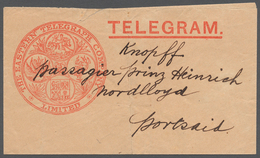 Ägypten: 1898, Rare Shipping-telegram (form And Envelope) "The Eastern Telegraph Company - Port Said - 1866-1914 Khedivato Di Egitto