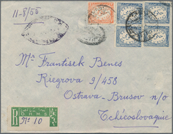 Ägypten - Dienstmarken: 1955, 2m. Vermilion And Four Copies 20m. Blue On Registered Cover To Czechos - Service
