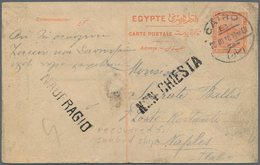 Ägypten - Ganzsachen: 1918 CRASH MAIL: Postal Stationery Card 4m. Red Used From Cairo To Naples, Ita - Altri & Non Classificati