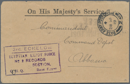 Ägypten - Flugpost: 1919 Pioneer E.E.F. Emergency Flight: Official Cover To Abbassia (Cairo) Bearing - Other & Unclassified