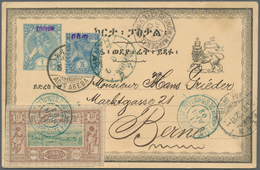 Äthiopien: 1902, 1 Guerche Ultramarine Overprinted At Top "Ethiopie" Postal Stationery Card With Add - Ethiopie
