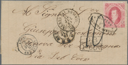 Argentinien: 1867 'Rivadavia' 5c. Carmine-rose Used On Folded Cover From Rosario To Genoa, Italy Via - Andere & Zonder Classificatie