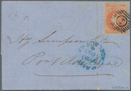 Südaustralien: 1859, Folded Letter Franked With 2 Pence Red Cancelled With Numeral "1" And Blue "PAI - Storia Postale