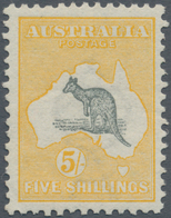 Australien: 1913, Kangaroo 5s. Grey And Yellow 1st Wmk., Mint Very Lightly Hinged (small Ink Dot At - Autres & Non Classés