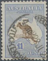 Australien: 1916, Kangaroo £1 Chocolate And Dull Blue 3rd Wmk. Well Centred And Fine Used With Part - Autres & Non Classés