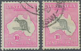Australien: 1918, Kangaroo 10s Grey And Bright Aniline Pink 3rd Wmk. In Two Shades Both Used With Fi - Sonstige & Ohne Zuordnung