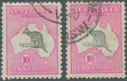 Australien: 1918, Kangaroo 10s Grey And Bright Aniline Pink 3rd Wmk. In Two Shades Both Used With Fi - Altri & Non Classificati