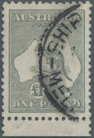 Australien: 1924, Kangaroo £1 Grey 3rd Wmk. From Lower Margin Good Used With Heavier Part Cds. (Ship - Autres & Non Classés