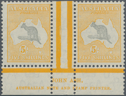 Australien: 1932, Kangaroo 5s. Grey And Yellow With CofA Wmk. Horizontal Gutter Pair With 'JOHN ASH' - Sonstige & Ohne Zuordnung
