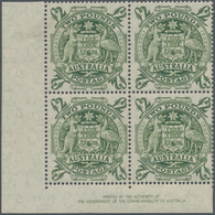 Australien: 1950, Coat Of Arms £2 Green Block Of Four From Lower Lower Left Corner With 'AUTHORITY' - Autres & Non Classés