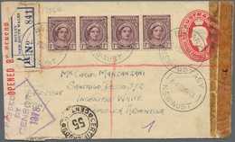 Australien - Ganzsachen: 1943, Envelope KGV 1d Uprated 1d (strip-4) Canc. "BOTANY 30 MR 43 NSW" Regi - Interi Postali