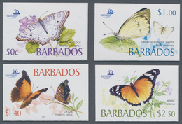 Barbados: 2005. Complete Set BUTTERFLIES (4 Values) In IMPERFORATE Single Stamps Showing White Peaco - Barbados (1966-...)