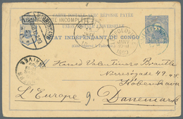 Belgisch-Kongo: 1890, Officially Separated Double Card 15 C Blue (some Crinkles) With Boxed "BOMA CA - Lettres & Documents