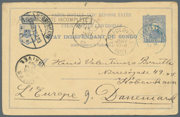 Belgisch-Kongo: 1890, Officially Separated Double Card 15 C Blue (some Crinkles) With Boxed "BOMA CA - Covers & Documents