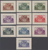 Belgisch-Kongo: 1935 Clp Set Of 10 Color Trials In Gravur Printing, Without Face Value , Imperf And - Lettres & Documents