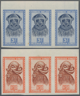 Belgisch-Kongo: 1949, African Art 3 Franc And 6,50 Franc Imperforated In Strip Of Three - Covers & Documents