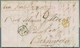 Bermuda-Inseln: 1855, Folded Letter From London Via Liverpool And Halifax, Canada. Then Forwarded By - Bermudes