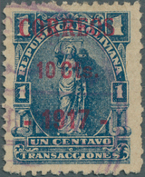 Bolivien: 1917, 'COBIJA PROVISIONAL' 1c. Blue Optd. In Red 'CORREOS / 10 Cts. / - 1917 -' Fine Used - Bolivien