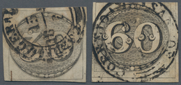 Brasilien: 1843, Bull's Eye 30 R. Black And 60 R. Black, Two Fine Used Stamps With 60 R. Both Outer - Autres & Non Classés