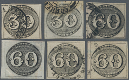 Brasilien: 1843, Bull's Eye 30 R. Black And 60 R. Black, Two Fine Used 30 R. Stamps And Four 60 R. S - Autres & Non Classés