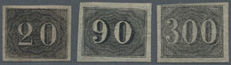 Brasilien: 1850, 20 R. Black, 90 R. Black And 300 R. Black, Three Mint Hinged Stamps, 20 R. No Gum, - Autres & Non Classés