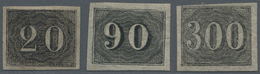 Brasilien: 1850, 20 R. Black, 90 R. Black And 300 R. Black, Three Mint Hinged Stamps, 20 R. No Gum, - Andere & Zonder Classificatie