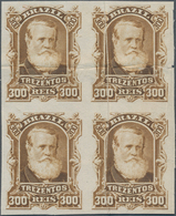 Brasilien: 1878-79, 300 R. Bister Imperf Block Of Four On White Wove Paper, Mint No Gum, Flaw At Top - Autres & Non Classés