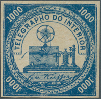 Brasilien - Telegrafenmarken: 1873, 1000r. Blue, Wm "Lacroix Freres", Fresh Colour, Full Margins, Un - Télégraphes