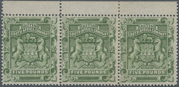 Britische Südafrika-Gesellschaft: 1892, £5 Sage-green, Top Marginal Horizontal Strip Of Three (one V - Zonder Classificatie