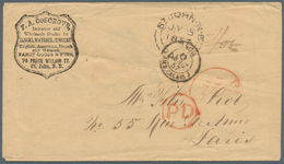 Neubraunschweig: 1857 Stampless Cover From St. John, New Brunswick To Paris, With Black Corner Card - Storia Postale