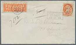 Canada - Stempel: OTTAWA CROWN 1885, Registration-stamp 2 C And QV 3 C (both Vermilion And Perf. 11) - Storia Postale