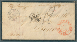 Chile: 1862-68, Three Stampless Folded Envelopes From VALPARAISO To Donai France With Several Tax Ma - Chili