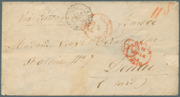 Chile: 1864, Stampless Envelope Tied By Red Crown Mark "PAID AT VALPARAISO", Ms. "VIA PANAMA" & "FRA - Chili