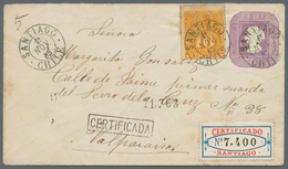 Chile - Ganzsachen: 1885, Stationery Envelope 5 C Violet Uprated 10 C Orange With Rare R-label And D - Chili