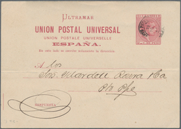 Cuba: 1881, 2 C. Reddish Brown Postal Stationery Card Reply Part Used, Tied By "PUERTO PRINCIPE" Cds - Otros & Sin Clasificación