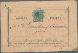 Cuba: 1886, 2 C. Green On Buff Postal Stationery Card Tied By Blue "...DE ZAZA CUBA" Cds. To Ciego D - Altri & Non Classificati