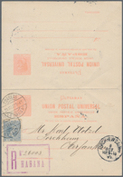 Cuba: 1897, 3 C. + 3 C. Salmon Postal Stationery Complete Reply Card Used Uprated With 3 C. Blue (ti - Other & Unclassified