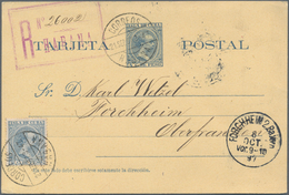 Cuba: 1897, 4 C. Dark Blue On Yellow Postal Stationery Card Used Uprated With 3 C. Blue To Germany A - Other & Unclassified