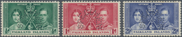 Falklandinseln: 1937, Coronation Issue Perforated 'SPECIMEN' Complete Set Of Three, Mint Hinged And - Islas Malvinas