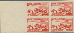 Fezzan: 1948, Imperf Air Mail Set Of Two Values In Margin Blocks Of Four, Mint Never Hinged, Fine An - Cartas & Documentos