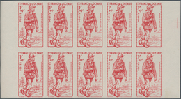 Französisch-Ozeanien: 1941, National Defense, 1fr.+1fr. Red, Imperforate Block Of Ten, Mint Never Hi - Sonstige & Ohne Zuordnung