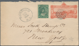 Hawaii - Ganzsachen: 1888, Envelope 4 C. Type 1884 Uprated 1 C. Green Canc. 5-ring W. "HONOLULU AUG - Hawai
