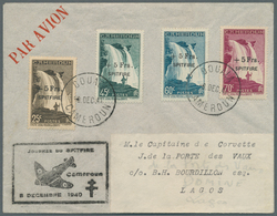 Kamerun: 1940, "SPITFIRE" Overprints, 25c. To 70c., Complete Set Of Four Values On Airmail Cover Fro - Cameroon (1960-...)