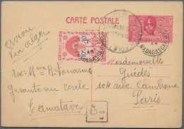 Madagaskar: 1944, 80 C Red Postal Stationery Card With Additional Franking 10 C Red "via Alger" From - Andere & Zonder Classificatie