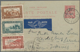 Marokko: 1936: Maroc P/s Card 5c. On 10c., Uprated 2f., 50c. And 5c., Used To Germany Per Airmail. I - Neufs