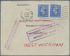 Marshall-Inseln (Republik): 1948, Letter Bearing Two 2½d. Blue (one Stamp Faulty) From "LONDON 21 DE - Marshall Islands