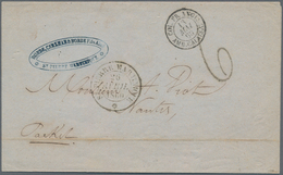 Martinique: 1860 Folded Cover From St. Pierre With Railway Mail TPO Calais Via Paris To Nantes, Hori - Other & Unclassified