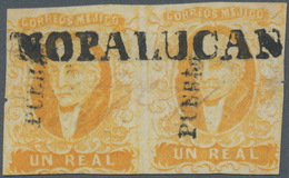 Mexiko: 1856, 1 Real Yellow-orange Horizontal Pair With Overprint PUEBLA Cancelled With One-liner "N - Mexique