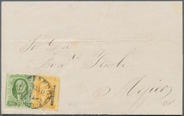 Mexiko: 1857, 1 R Yellow And 2 R Green Mixed Franking Tied By Centric Circle Cancel "FRANCO MORELIA" - Mexique